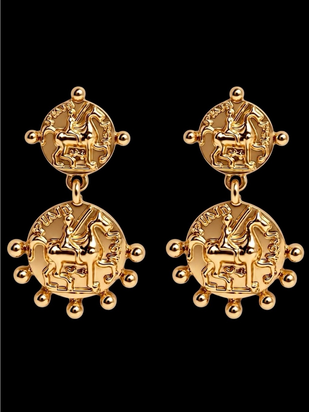 “Joan of Arc Ancient Coin” Medallion Charger Horse Banner Warrior Saint Earrings